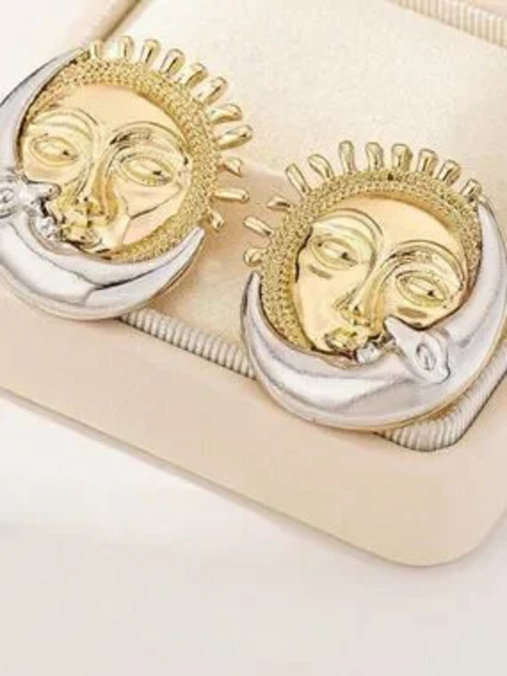 Gold & Silver Sun Face Statement Earrings